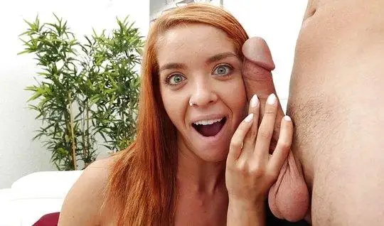 Skinny redhead fingering both hands and passionately suck dick...