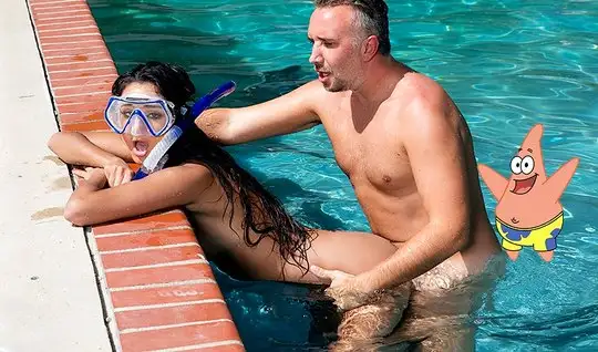 Young brunette was the crayfish in the pool for fucking fast man...