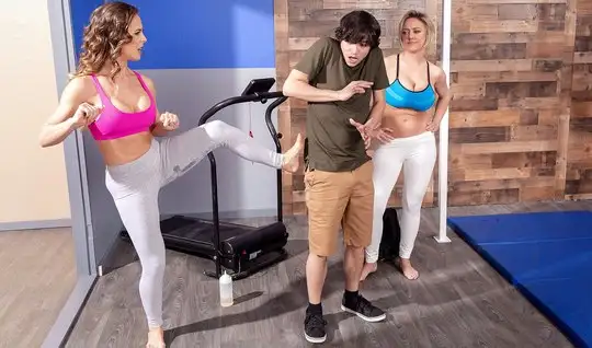 Two matures in brazzers leggings fulfill a dude's sexual fantasy...